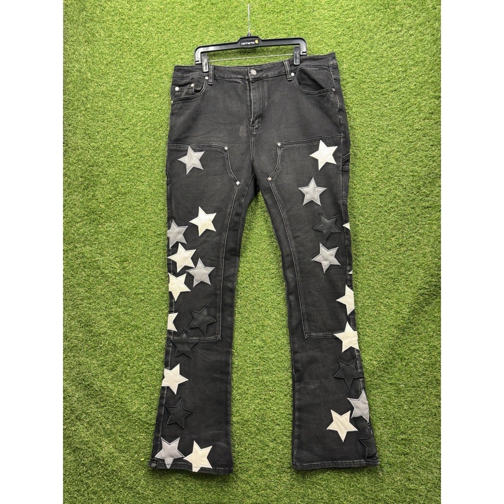 Guapi Obsidian Vintage Stars Jeans Mens 40 Sewn Leather Patches Stacked Slim-Fit